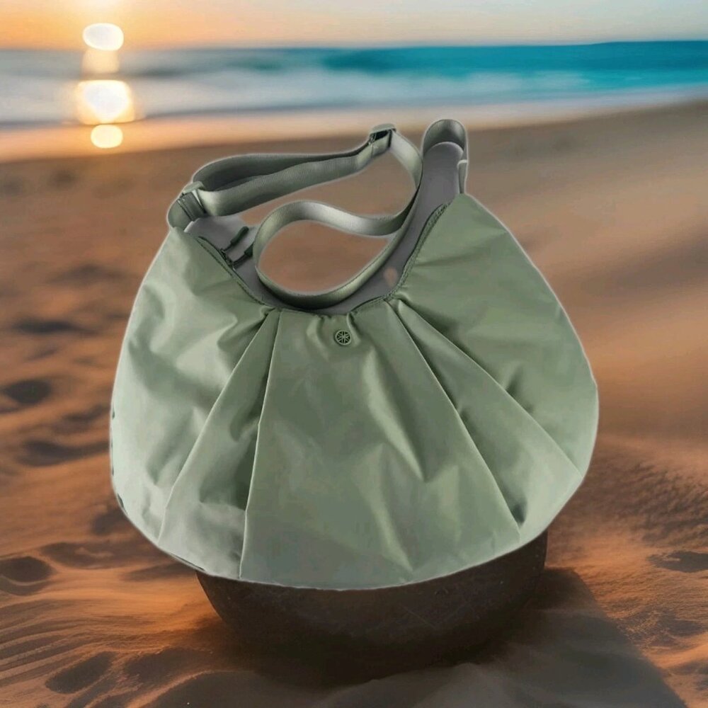 New with Tags Gaiam Large Pleated Crossbody Shoulder Hobo Bag Sage Green Tote